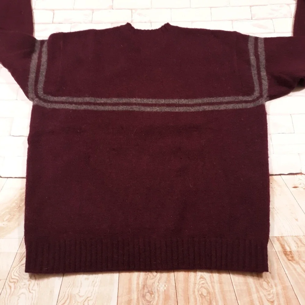 J.CREW Wool Sweater Pullover Mens Large V-Neck Maroon